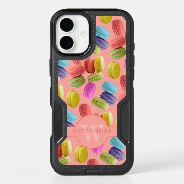 Monogram Name Rainbow Macaron Cookies Pattern Otterbox iPhone Case (Back)