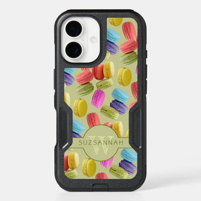 Monogram Name Rainbow Macaron Cookies Pattern Otterbox iPhone Case (Back)