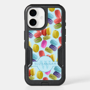 Monogram Name Rainbow Macaron Cookies Pattern iPhone 16 Case