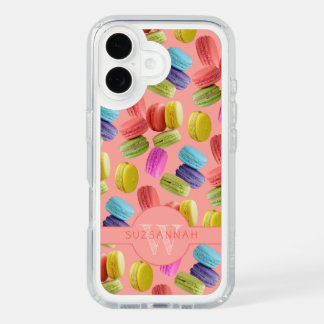 Monogram Name Rainbow Macaron Cookies Pattern iPhone 16 Case