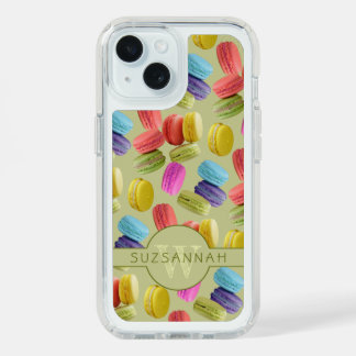 Monogram Name Rainbow Macaron Cookies Pattern iPhone 15 Case