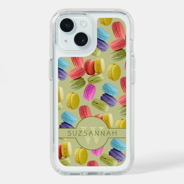 Monogram Name Rainbow Macaron Cookies Pattern Speck iPhone Case (Front (Blue))