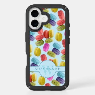 Monogram Name Rainbow Macaron Cookies Pattern iPhone 16 Case
