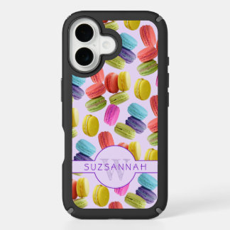 Monogram Name Rainbow Macaron Cookies Pattern iPhone 16 Case