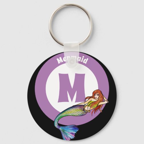 Monogram Name Rainbow Mermaid with Ginger Hair Keychain