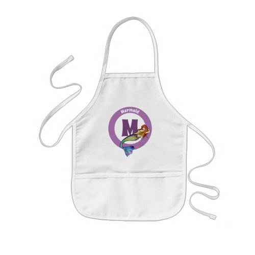 Monogram Name Rainbow Mermaid with Ginger Hair Kids Apron