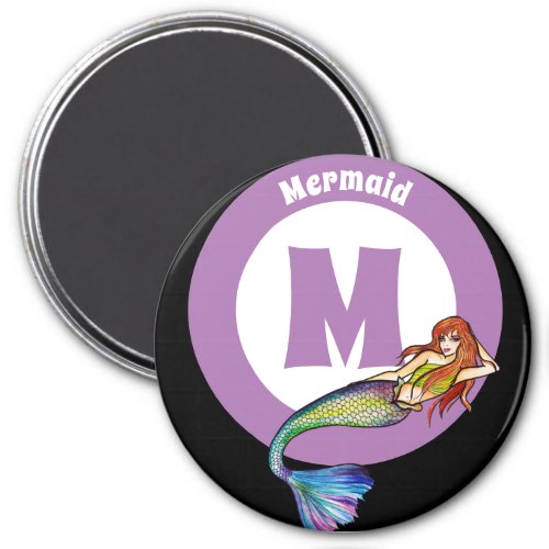 Monogram Name Rainbow Mermaid with Ginger Hair Magnet