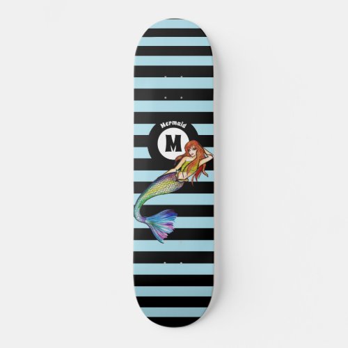 Monogram Name Rainbow Mermaid with Ginger Hair Skateboard