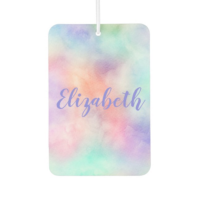 Monogram Name Rainbow Watercolor Pastel Air Freshener (Front)