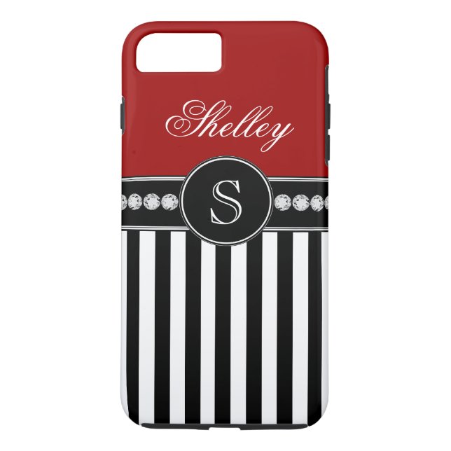 Monogram Name Red Black Stripes Pattern Case-Mate iPhone Case (Back)