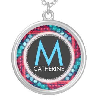 Monogram Name Red Blue Abstract Gift Necklace necklace
