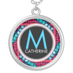 Monogram Name Red Blue Abstract Gift Necklace