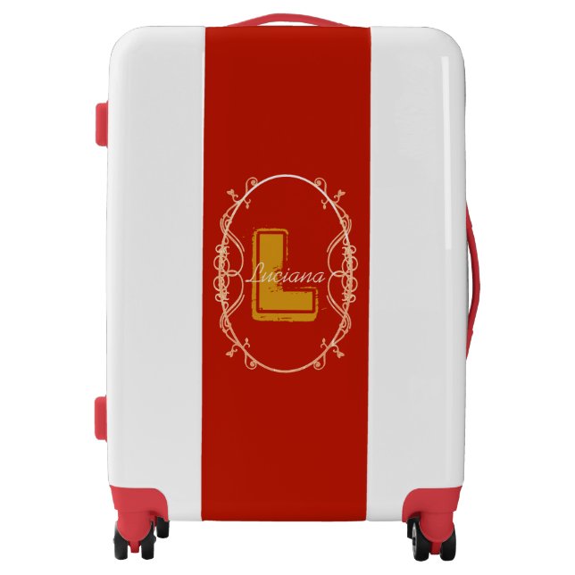 Monogram & Name Red Frame Vintage Elegant Chic  Luggage (Front)