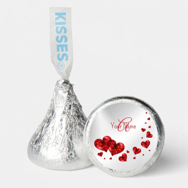 Monogram Name Red Hearts Silver Rustic Elegant Hershey®'s Kisses® (Front)