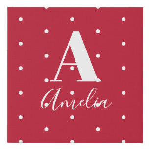 Monogram Name Red Polka Dots Pattern Faux Canvas Print