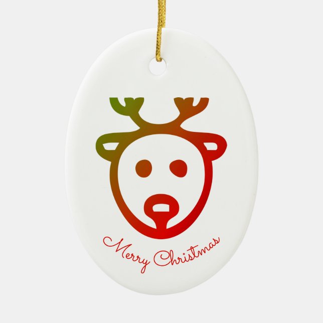 Monogram name Reindeer icon Merry Christmas Ceramic Ornament (Front)