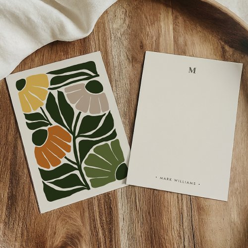 Monogram  Name Retro Vintage_Style Earthy Floral Note Card