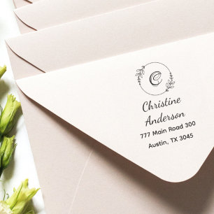 Monogram Name Return Address Greenery Wreath Self-inking Stamp