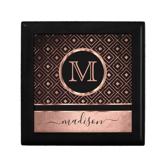 Monogram / Name  - Rose Gold and Black Gift Box (Front)