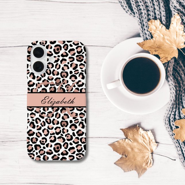 Monogram Name Rose Gold Black Leopard Print Case-Mate iPhone Case (Monogram Name Initial Rose Gold Black Leopard Cheetah Print iPhone case)