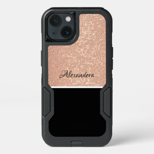 Monogram Name Rose Gold Black White Scrpt Case_Mat iPhone 13 Case