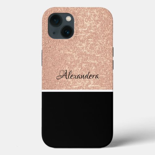 Monogram Name Rose Gold Black White Scrpt iPhone 13 Case