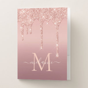 Monogram Name Rose Gold Blush Gliter Pocket Folder