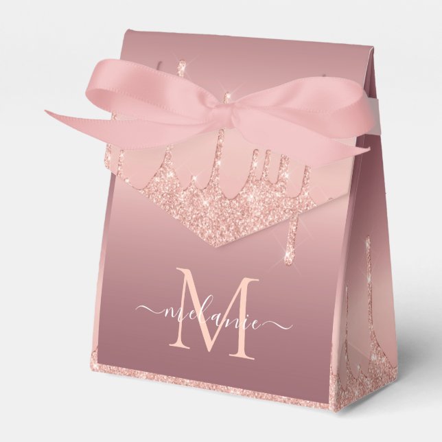Monogram Name Rose Gold Blush Glitter Favor Box (Front Side)