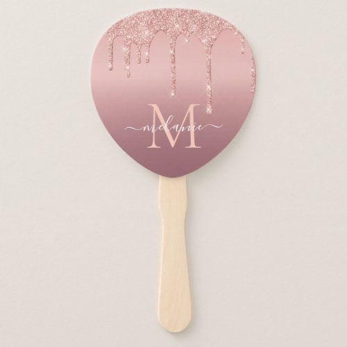 Monogram Name Rose Gold Blush Glitter Hand Fan