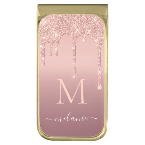 Monogram Name Rose Gold Blush Glitter Money Clip