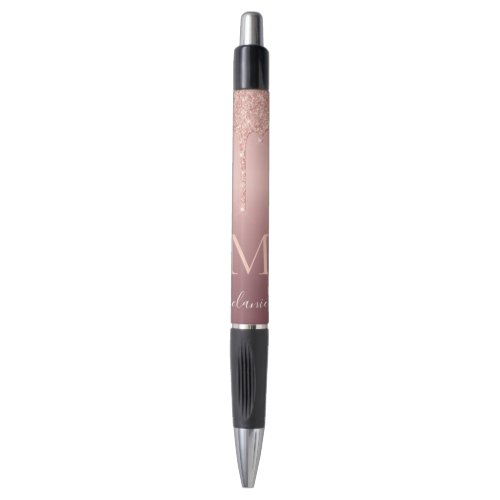 Monogram Name Rose Gold Blush Glitter Pen