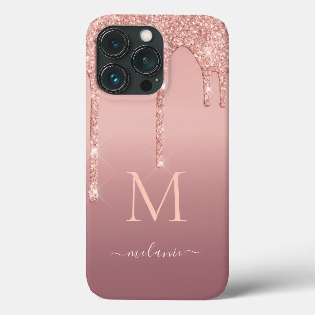 Monogram Name Rose Gold Blush Glitter Sparkle Case-Mate iPhone Case (Back)
