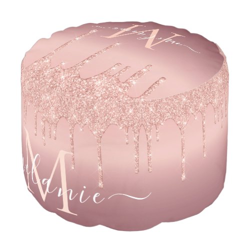 Monogram Name Rose Gold Blush Glitter Sparkle Pouf