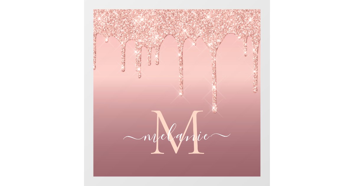 Monogram Name Rose Gold Blush Glitter Wall Decal Zazzle