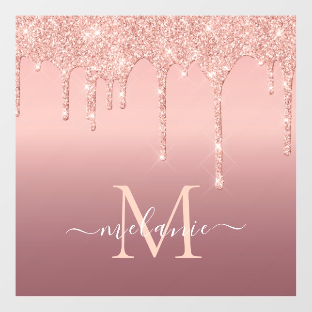 Monogram Name Rose Gold Blush Glitter Wall Decal (Front)