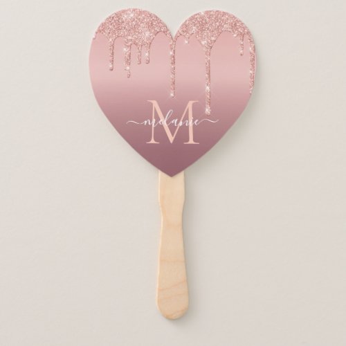 Monogram Name Rose Gold Blush Party Hand Fan