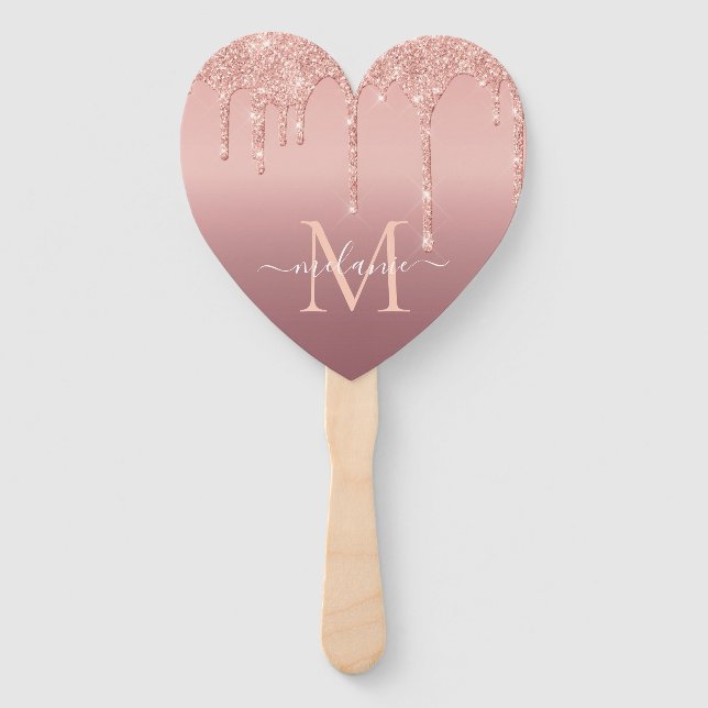 Monogram Name Rose Gold Blush Party Hand Fan (Back)