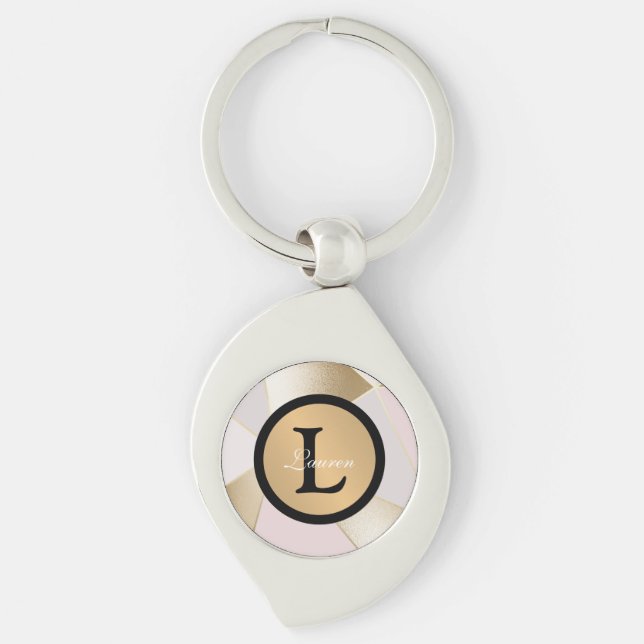 Monogram Name Rose Gold Geometric Keychain (Front)