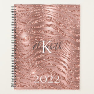 Monogram Name Rose Gold Glitter Animal Print Planner