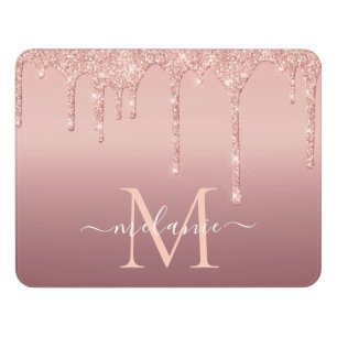 Monogram Name Rose Gold Glitter Door Sign