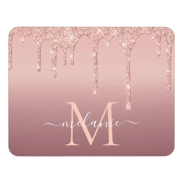 Monogram Name Rose Gold Glitter Door Sign (Contemporary Front)