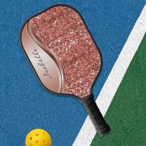 Monogram Name Rose Gold Glitter look  Pickleball Paddle