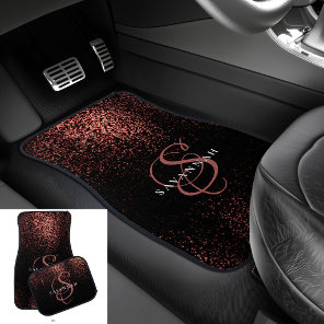 Monogram Name Rose Gold Glitter Modern Script Car Floor Mat