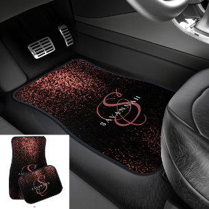 Monogram Name Rose Gold Glitter Modern Script Car Floor Mat