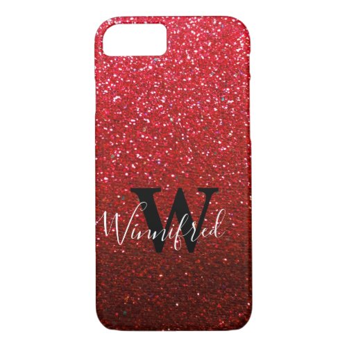 Monogram Name Ruby Red Ombre Glitter Sparkles iPhone 87 Case