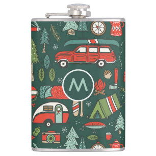 Monogram Name Rustic Christmas Camping Flask