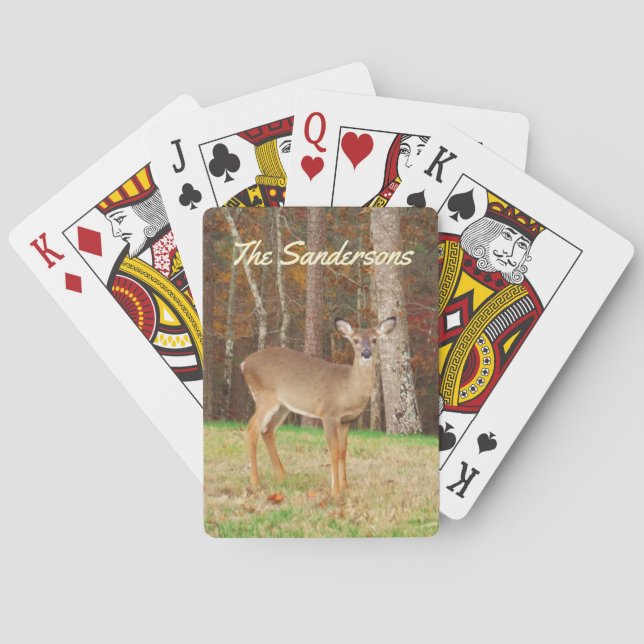 Monogram Name Rustic Doe Deer  Poker Cards (Back)