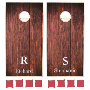 Monogram Name Rustic Wood Family Elegant Classy Cornhole Set