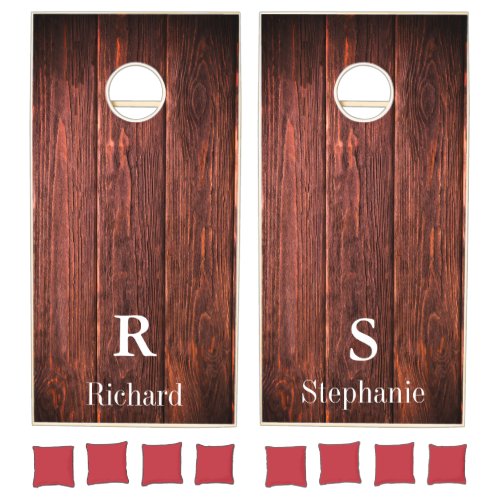 Monogram Name Rustic Wood Family Elegant Classy Cornhole Set