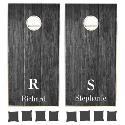 Monogram Name Rustic Wood Family Elegant Trendy Cornhole Set